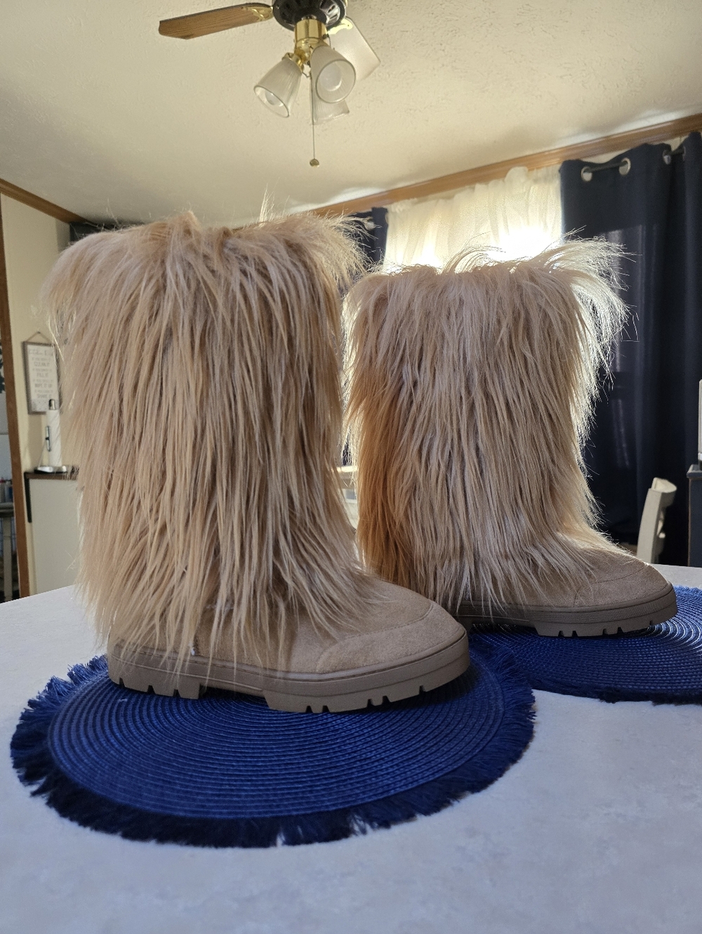 Tan Faux Furry Boots New Never Worn Size 8 1/2.